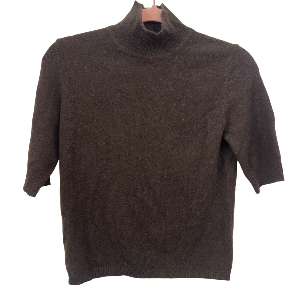 Ann Taylor Luxury 100% Cashmere Short Sleeve Turtleneck Sweater Brown Small
